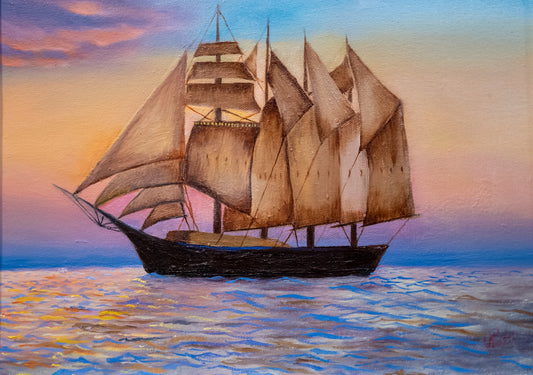 Four-Masted Barquentine, 11 x 14 in., Oil, Canvas, 2013