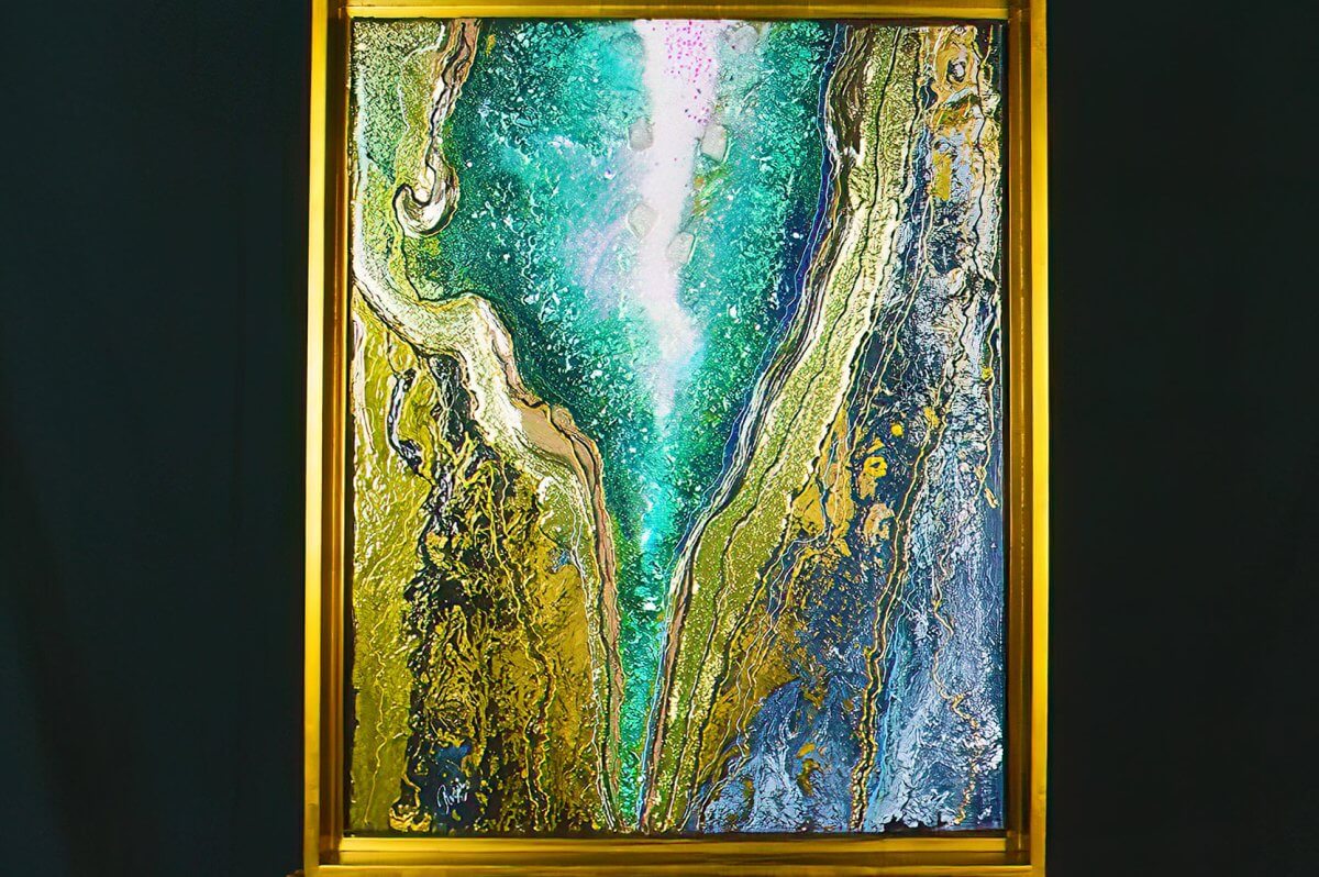 Fjords, 2018, Resin, acrylic, gold on canvas, 16 x 20 inches - Rossi